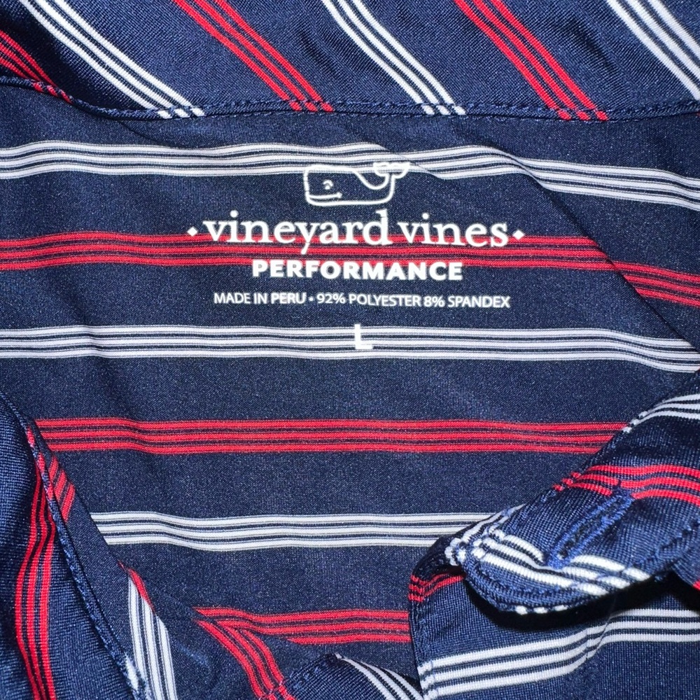 Vineyard Vines performance Navy and red Striped Men's Shirt large - Picture 2 of 3